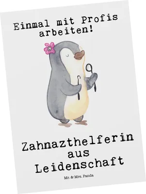 Produktbild von Mr. & Mrs. Panda Postkarte Zahnarzthelferin Leidenschaft - Weiß - Geschenk, Ansichtskarte, Grußkarte, Postkarten, Fotokarte, bildkarte