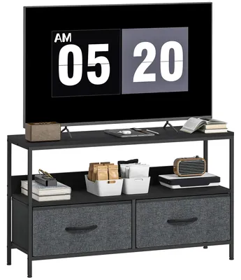 Produktbild von TV Schrank Lowboard mit 2 Schubladen, offenem Fach, für Fernseher bis 47 Zoll, 98 x 29 x 56 cm, Schwarz+Dunkelgrau