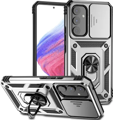 Produktbild von Galaxy A54 Hülle mit Schiebe Kamera Schutz und Ringhalter Ständer Schutzhülle für Samsung Galaxy A54 Silber