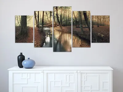 Produktbild von Akustikbild Wald Natur 200x100 cm Bilder Akustikschaum Hochleistungsschallabsorber Schallschutz Leinwand 5 tlg Wandbild Raumakustik Schalldämmung c-A-0064-b-o