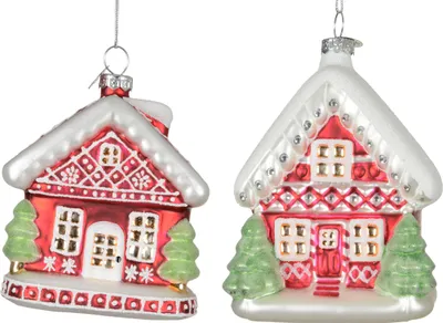 Christbaumschmuck Glas 9,2cm Winterhaus Figur 1 Stück sort. Rot / Weiß
