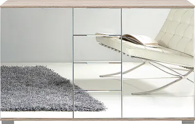 Produktbild von Schlafzimmer Sideboard in Eiche sägerau Nb. mit Spiegelfront ELSTRA-43, B/H/T ca. 130/83/41 cm
