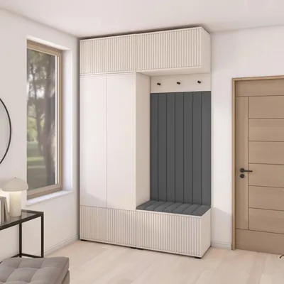 Produktbild von Garderoben-Set Ritmo version 2 – gefräste Kleiderschrank mit Polsterplatten, Schuhschrank, für Flur und Eingangsbereich (cashmere, Trinity 15)