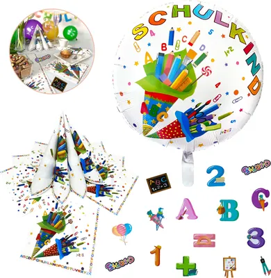 Produktbild von Oblique Unique Schuleinführung Schulanfang Einschulung Deko Set - Schulkind Folienballon + 20 Servietten + Konfetti