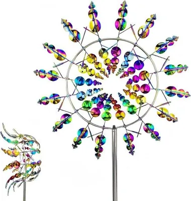 Immagine prodotto di Scultura metallica colorata con motore eolico 3D per giardino e terrazza