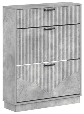 Image de vidaXL Armoire à chaussures HOORN, 78 x 24 x 100 cm, panneau de fibres de bois, gris béton