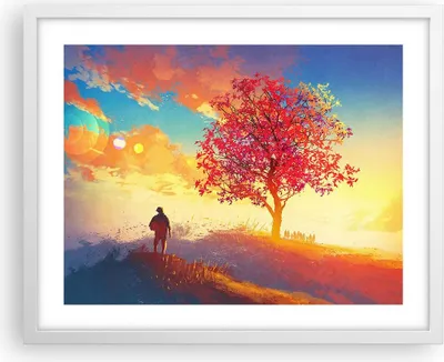Produktbild von Gerahmtes Poster - Weißer Rahmen - Baum Wiese Feld - 50x40 cm - Wand Bild - Wanddeko - Wandbilder - Kunstposter - Wandposter - Bilderrahmen - Bilder - Kunstdruck - Wandbild - P2WAA50x40-3715