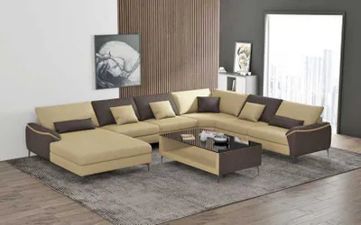 Immagine prodotto di Divano Zona Giorno In Pelle Ad Angolo A U Beige Grande Nuovo