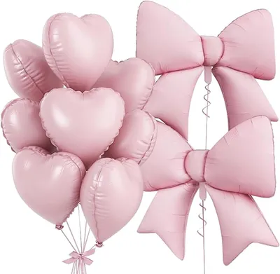 Productafbeelding van Roze ballonnen strik hart verjaardag babyshower decoratie - Feestballonnen - Set van 10