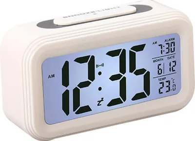 Produktbild von Elektronischer digitaler Wecker mit großem LCD-Display, Hintergrundbeleuchtung, Kalender und Temperaturanzeige,White