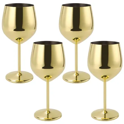 Produktbild von Weingläser 4 Stück 500ml - Edelstahl - Unzerbrechlich - Langlebig - Für Feierlichkeiten/Draußen - Glänzendes Aussehen - Trinkbecher
