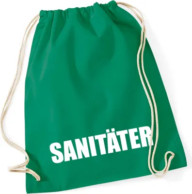 Produktbild von Huuraa Turnbeutel Sanitäter Schriftzug 12 Liter Kelly Green Baumwolle Rucksack Geschenkidee