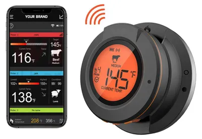 Zdjęcie produktu dla Bezprzewodowy termometr do mięsa z 2 sondami 164FT BT4.2 Sterowanie za pomocą aplikacji IP64 Wodoodporny termometr do mięsa do wędzarni piekarnika Odłączany inteligentny termometr do grilla do gotowania indyka ryb wołowiny