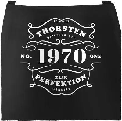 Produktbild von Küchen-Schürze mit Name und Alter lustiger Spruch personalisierte Geschenke Geburtstag Moonworks® schwarz unisize