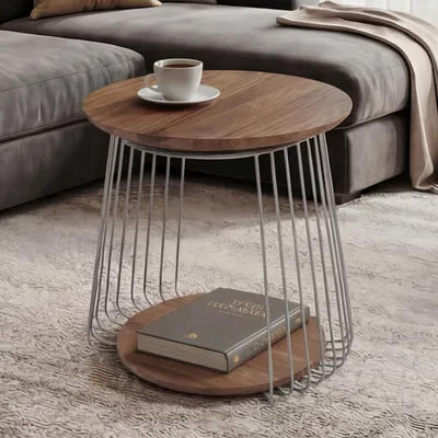 Produktbild von MCA Couchtisch HWC-P60, Beistelltisch Kaffeetisch Loungetisch, Metall MDF rund Ø 50cm braun