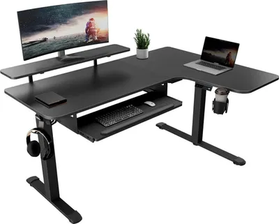 Produktbild von Höhenverstellbarer Schreibtisch 155x110 cm Elektrisch L-Form LED Monitorständer