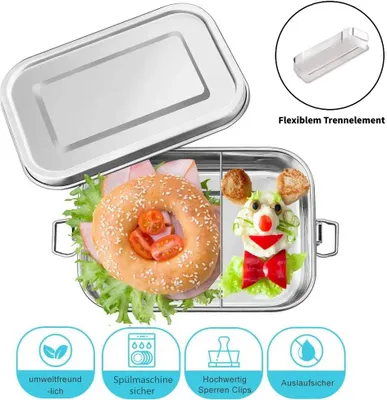 Produktbild von Edelstahl Brotdose,Bento Box,Lunchbox für auslaufsicher 1400ml Fassungsvermögen mit Fächern,Die große Brotbox zum Wandern/Reisen/Erwachsene,