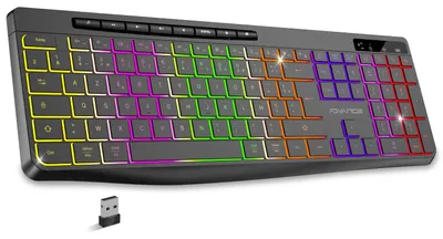 Zdjęcie produktu dla Klawiatura bezprzewodowa, cicha, z możliwością ładowania, ergonomiczne klawisze z podświetleniem, układ klawiszy francuski AZERTY