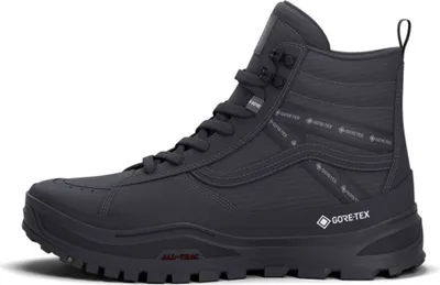 A black Vans MTE SK8-HI GORE-TEX boot shown from the side against a white background.