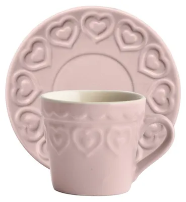 Produktbild von H&H – Fairylove – Rosa Steinguttassen mit Untertasse, CC200, 4er-Set