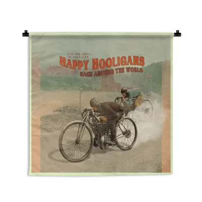 Produktbild von MuchoWow® Wandteppich Wandbehang Mancave - Motor - Räder - Vintage 60x60 cm Tapisserie Dekoration Wandtuch - Dekorationen - Wand Decke