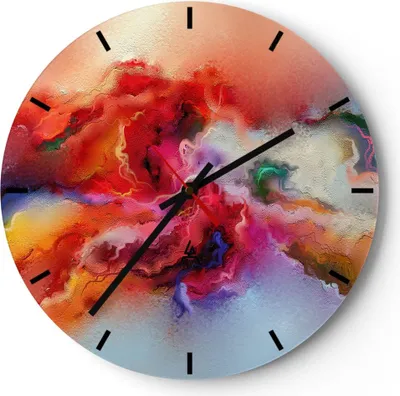 Produktbild von Wanduhr - Rund - Glasuhr - Abstraktion modern - 40x40cm - Schleichendes Uhrwerk - Lautlos - zum Aufhängen bereit - Dekoration Modern - Wanddekoration aus Glas - C3AR40x40-4035