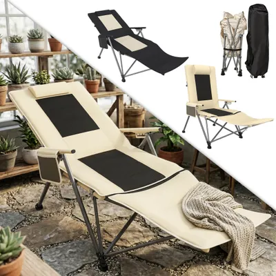 Image de YARDIN Creme : chaise longue pliante rembourrée polyvalente, pieds antidérapants, assise rembourrée confortable pour diverses activités en plein air
