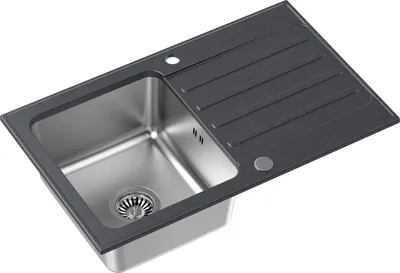 Produktbild von QUADRON Spülbecken 1-Becken Spüle | Größe: 78 x 48 x 19,5 cm | KENNETH 111 | Küchenspüle Edelstahlspüle aus SteelQ mit Siphon | Schwarz & Stahl