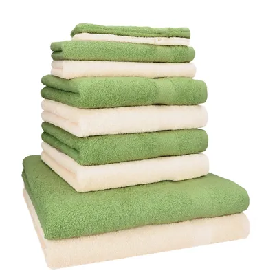 Produktbild von Betz 10-tlg. Handtuch-Set PREMIUM 2 Duschtücher 4 Handtücher 2 Gästetücher 2 Waschhandschuhe Farbe: beige & apfel grün