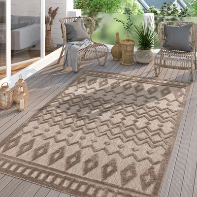 Produktbild von TT Home In-& Outdoor Teppich Wetterfest Balkon Küche Wohnzimmer Boho Skandi Design Größe 60x100 cm