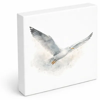 Produktbild von Küstenklänge Möwe Holzbild in 15x15 cm zum Stellen oder Aufhängen