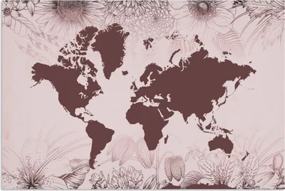 Produktbild von MuchoWow® Poster Weltkarte - Blumen - Lila 60x40 cm - Schlafzimmerdekoration