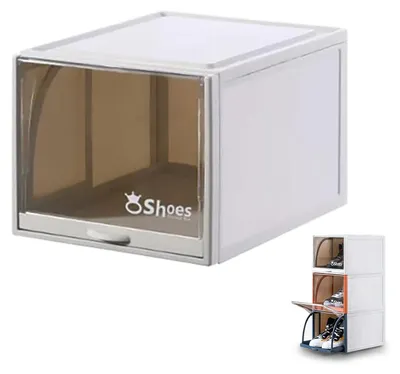 Schuhbox mit Schublade, stapelbar, 26x19x35 cm, Weiß