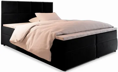 Produktbild von Masseno Boxspringbett LENA 180x200 cm Komplett-Set mit Bonell Matratze und Topper, Polsterbett mit Bettkästen -Schwarz, KRONOS 07