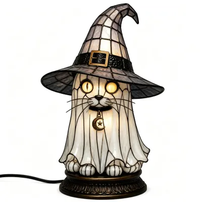 Produktbild von Halloween-Hexenhut-Lampe aus Harz, Gothic-Nachtlicht, leuchtende Dekoration – F