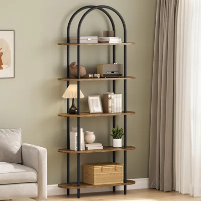 Productafbeelding van Boekenkast met 5 planken, 180 cm hoog, staand model, loftstijl, zwart + rustieke bruin