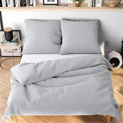 Productafbeelding van Famanu beddengoed, 155 x 220 cm, lichtgrijs, heerlijk zacht en kreukvrij - 1 x dekbedovertrek + 1 x kussensloop 80 x 80 cm
