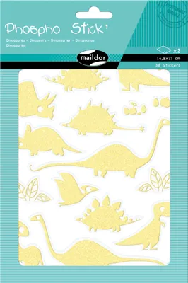 Produktbild von Maildor 10x Phospho' Stick, 2 Stickerbogen 14,8x21cm Dinosaurier Neongelb AE105O