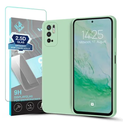 Produktbild von Hülle für Xiaomi Redmi Note 10 5G mit 9H Displayglas Displayschutz Case Cover Bumper Smartphone Softgrip Schutzhülle Farbe: Türkis