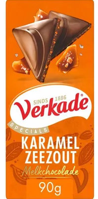 Produktbild von Verkade Krokante Karamel Zeezout 90g – Knusprige Karamellstückchen mit Meersalz in Schokolade