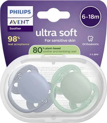 Produktbild von Philips AVENT Schnuller SCF091/42 ultra soft, Ultraweicher Schnuller, Kieferorthopädisch, Silikon, Junge/Mädchen, Spülmaschinenbeständig