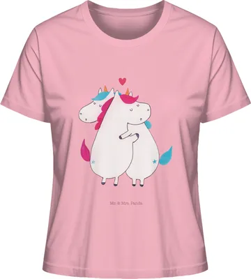 Produktbild von Mr. & Mrs. Panda Oberteil Damen Einhorn Mitteilung Größe L - Baumwolle Pink - Geschenk, Unicorn, Basic T-Shirt, Liebe, Spruch, Lustig, Baumwollshirt, Witzig, Sommershirt