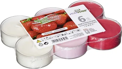 Produktbild von Villa Verde Duftteelichter Jumbo Erdbeere, H: 2 cm, Ø 5,6 cm, 6er Pack