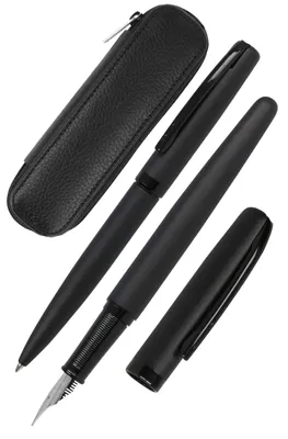 Image de Ensemble d'écriture Eleganza Pure Black, comprenant un stylo à bille et un stylo plume