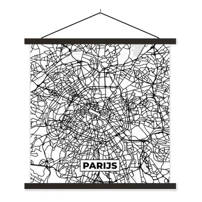 Produktbild von MuchoWow® Textilposter Stadtplan - Paris - Schwarz und weiß - Karte 90x90 cm mit schwarzem Rahmen - Magnetisches