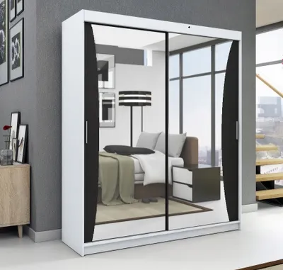 Produktbild von Schwebetürenschrank, 2-türig Schrank mit Spiegel! Moderne Garderobe für Kleidung. Verschiedene Farben (Weiß, Schwarz, Somona) Kleiderschrank NIKO 180 cm