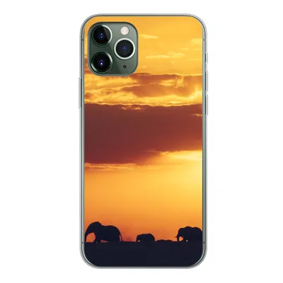 Produktbild von MuchoWow® Handyhülle Schutzhülle Hülle für iPhone 11 Pro Elefanten - Horizont - Sonnenuntergang - Tiere Silikon Softcase Handy Hülle - Handy