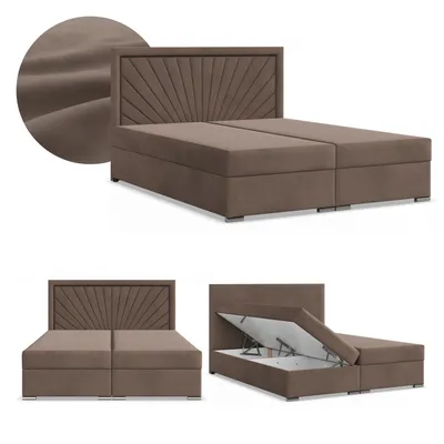 Produktbild von Boxspringbett 180x200 mit 2 Bettkästen, Kontinentales Bett mit Bonell Matratze, Doppelbett mit Kopfteil, Samtstoff, Braun, VICENZA 180 x 200