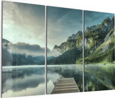 Produktbild von DEQORI Glasbild Echtglas 3x50x100 cm 'Nebelgeheimnis am See' Wandbilder XXL groß