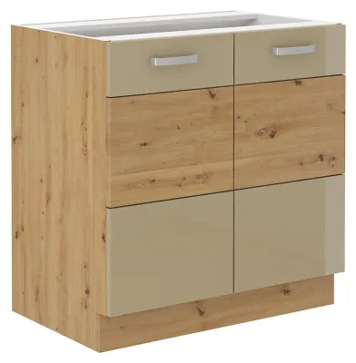 Produktbild von Unterschrank 80 cm Eiche Artisan + Cappuccino Hochglanz Küchenzeile Küchenblock